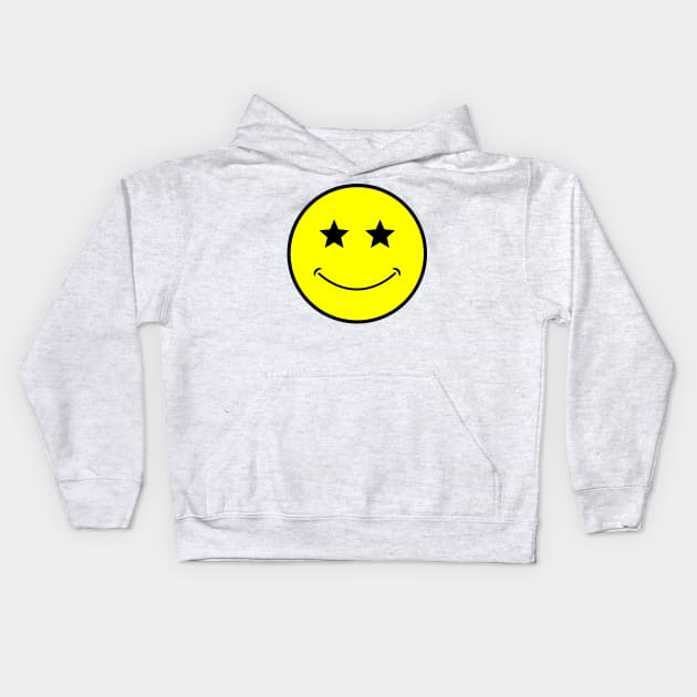 neon bright yellow classic star eyes Smiley Face Black Outline Kids Hoodie by opptop